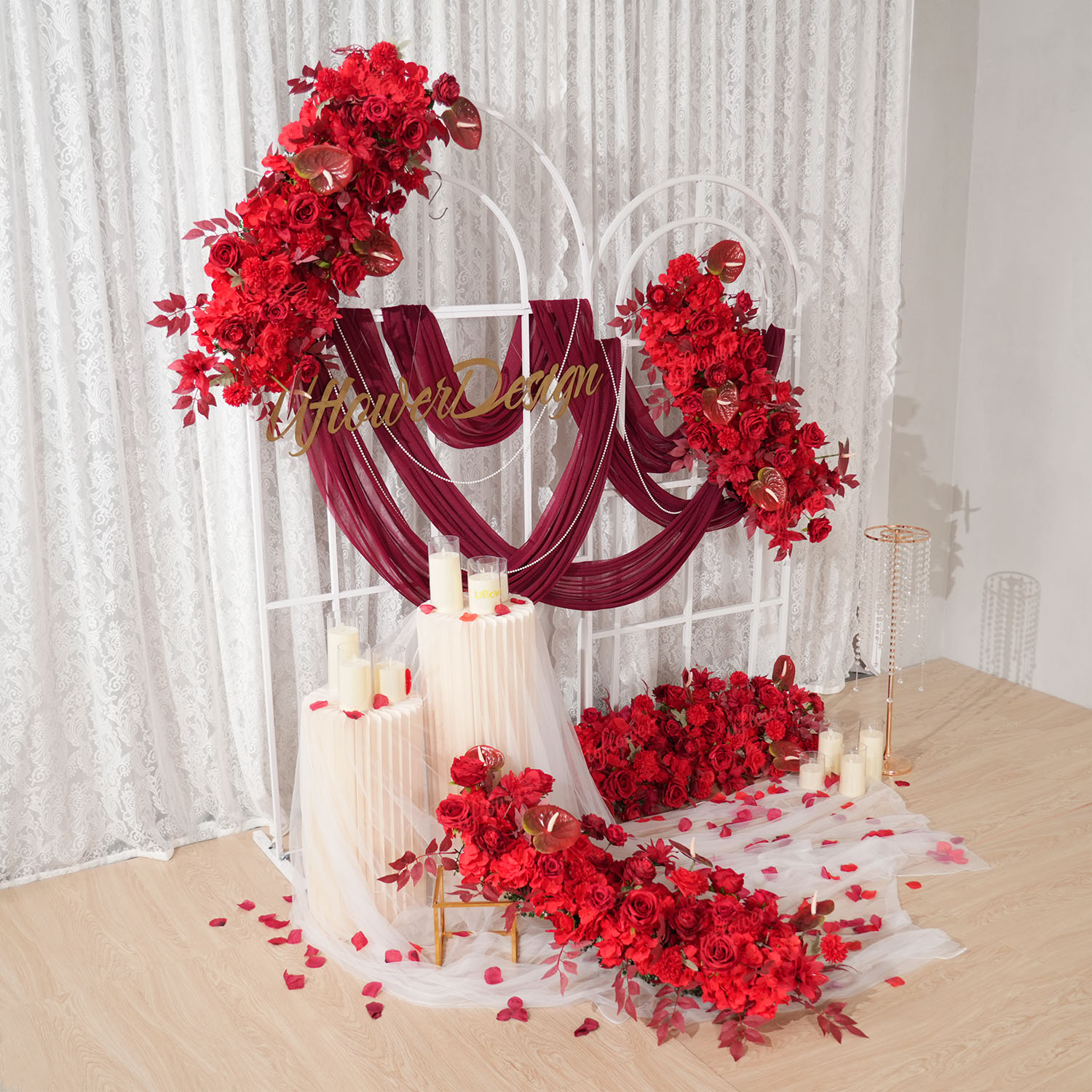 Uflower Red Flower Row Wedding - Photography Graduation 评论和价格